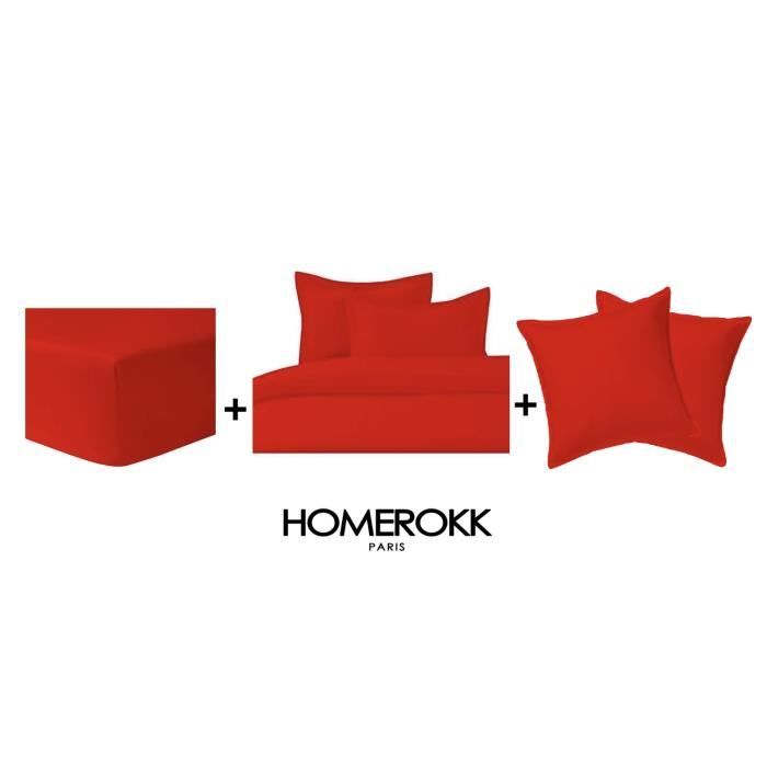 Ensemble de literie - HOMEROKK - Housse de couette 140x200 - Taie 65x65 - Drap housse 90x190 - Rouge Ensemble de literie - HOMEROKK - Housse de couette 140x200 - Taie 65x65 - Drap housse 90x190 - Rouge