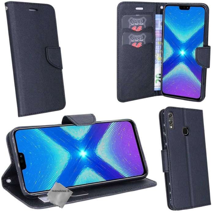 Étui Folio Noir Pour Honor 8X - Cuir Synthétique, Fermeture Clip - Neuf En Emballage - Design E.T.