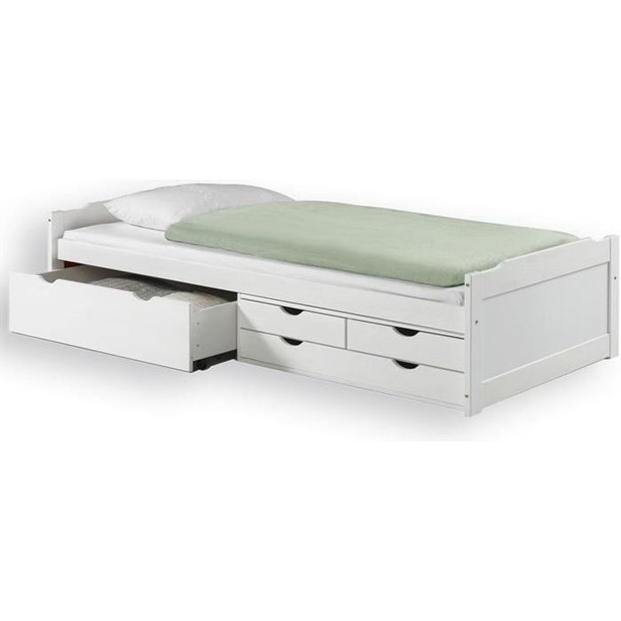 Lit fonctionnel rangements 90x200cm blanc Lit fonctionnel rangements 90x200cm blanc