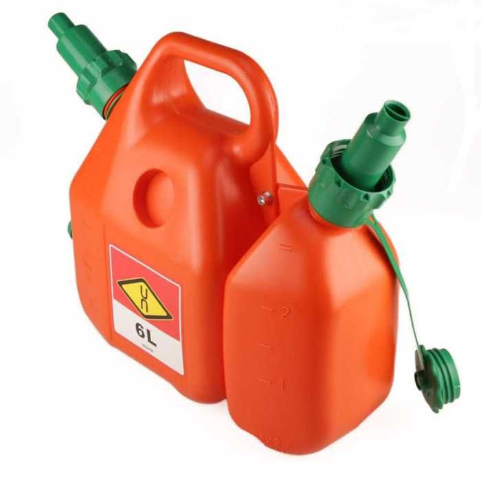 Bidon Double Matijardin – 2L Huile + 6L Essence Avec Bec Verseur Auto-stop – Plastique Renforcé Orange – Pour Motoculture Et Bricolage - 4