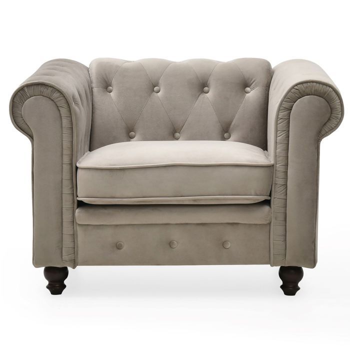 MENZZO Grand fauteuil Chesterfield velours Taupe MENZZO Grand fauteuil Chesterfield velours Taupe