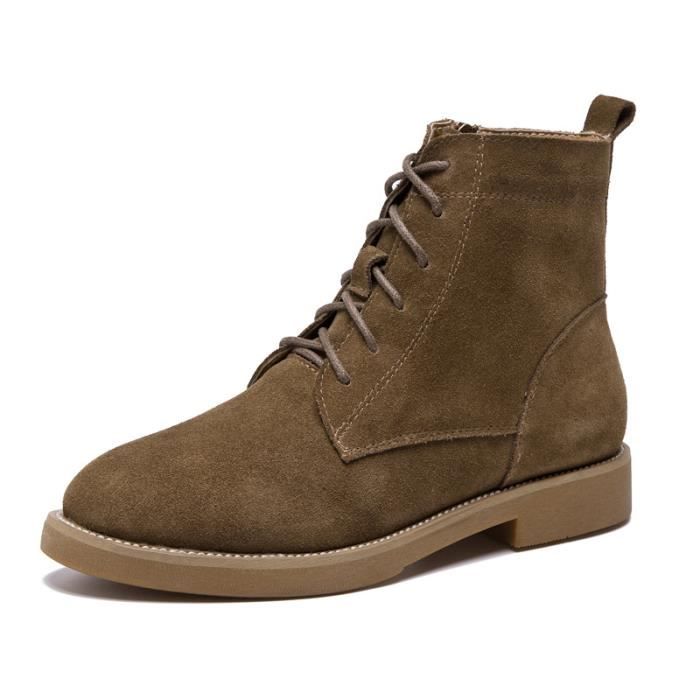 Femmes tombent hiver bottines en daim à lacets  Kaki - Cdiscount