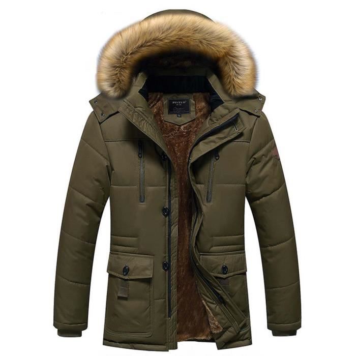 Homme Parka Hiver Capuche Détachable Parka Hiver Casual Parka Epaisse Chaude Slim Parka En Coton