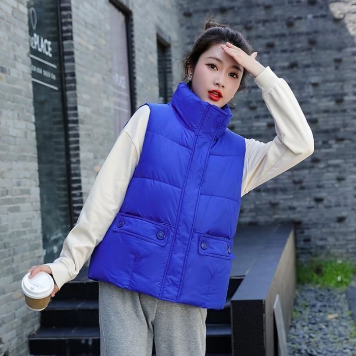 Manteau Femme GOGUQ Couleur pure Sans manches Garder chaud Bleu Cdiscount Pret a Porter