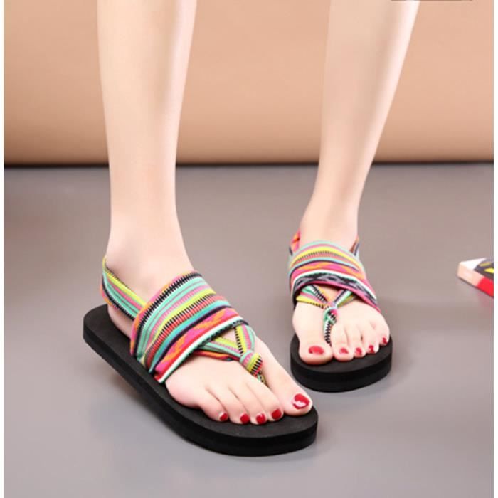 Sandales Femme Plates de Plage Ete Casual Peep Toe Multicolor Stars Multicolor Cdiscount Chaussures