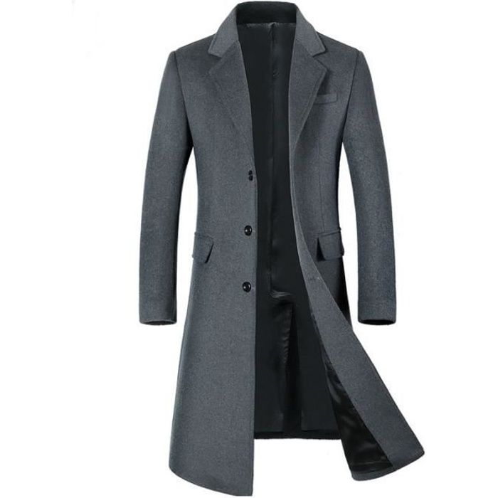 Veste Homme Hiver Long Manteau Homme Hiver Laine Manteau Slim Longue Veste  Homme Business Hiver Trench Coat Mode Veste de Transition