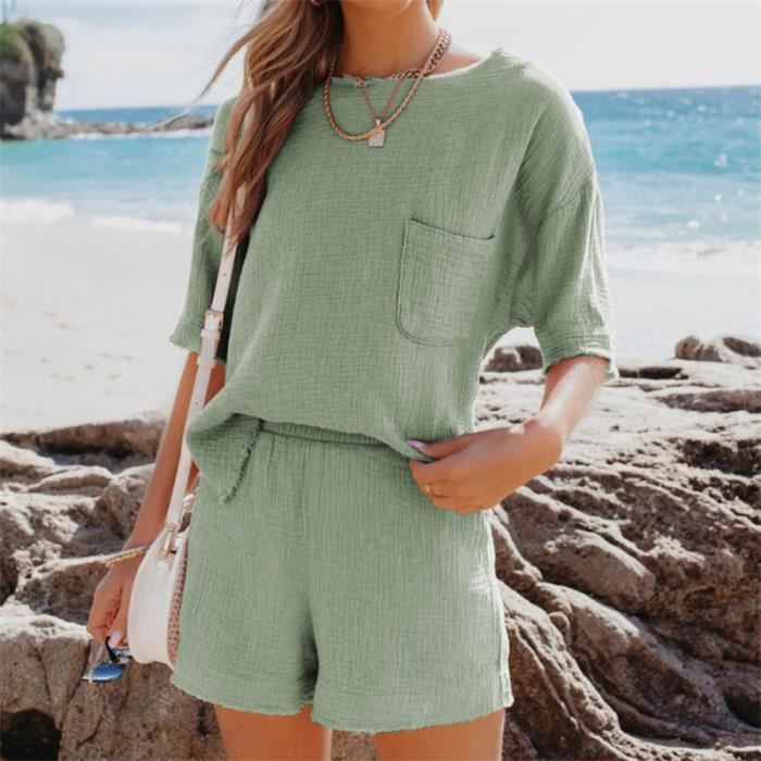 Ensemble de vetements Femme Costume deux pieces mode loisir respirant vert YH Vert Cdiscount Pret a Porter