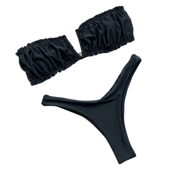 Bikini Deux Pièces Femme - Bandeau Avec Ruches Et Effet Push-up - Motif Fleuri - Neuf Avec étiquettes