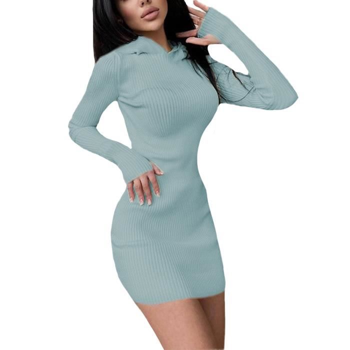 Robe Portefeuille Femme Couleur Unie Robe Manches Longues a Capuche en Tricot Robe Decontractee Elegant Robe style E Style e Cdiscount Pret a Porter