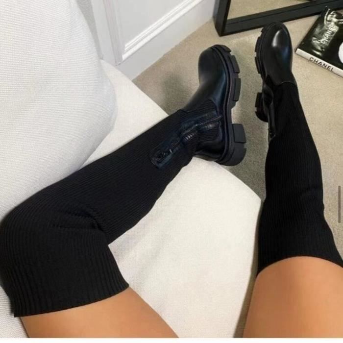 Bottes Gogo Femmes Cuir Verni Genou Talon Épais 5,5 Cm Fermeture Éclair – Style Disco Années 70