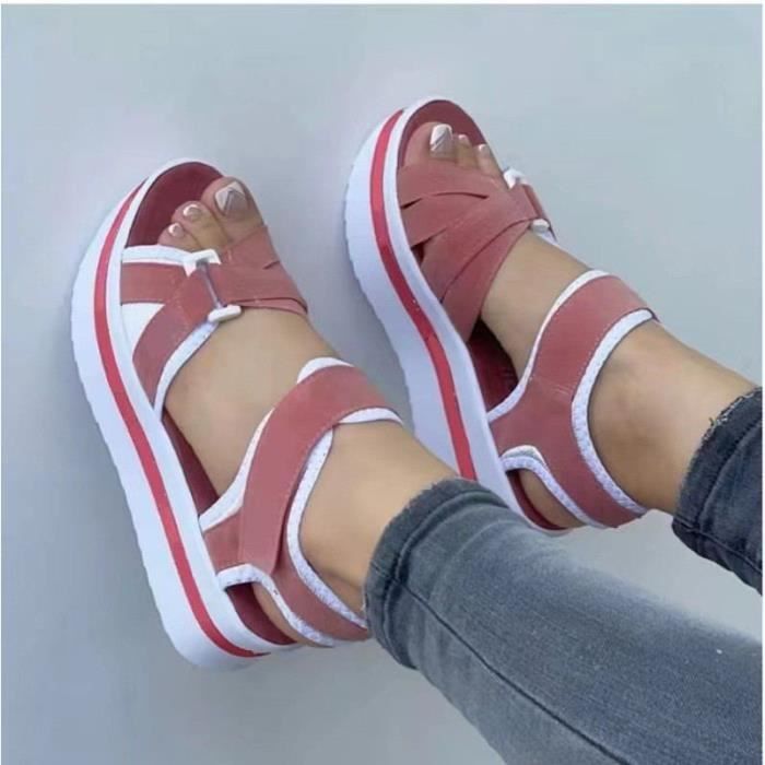Sandales Ouvertes A L Offre Elles Compensees Pour Femmes Chaussures Souples Et Elegantes Rose Rose Cdiscount Chaussures