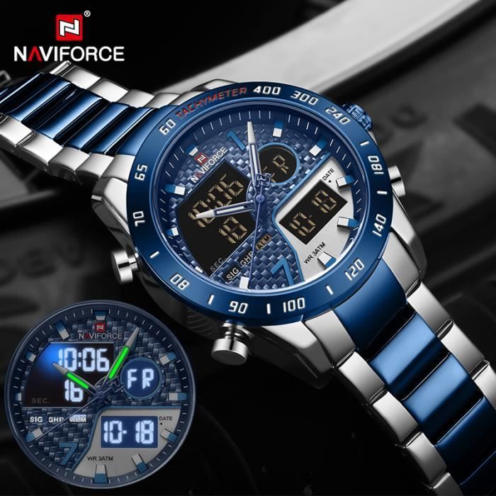 naviforce hommes montre de luxe marque chronographe numérique sport montre-bracelet hommes en acier bracelet montre