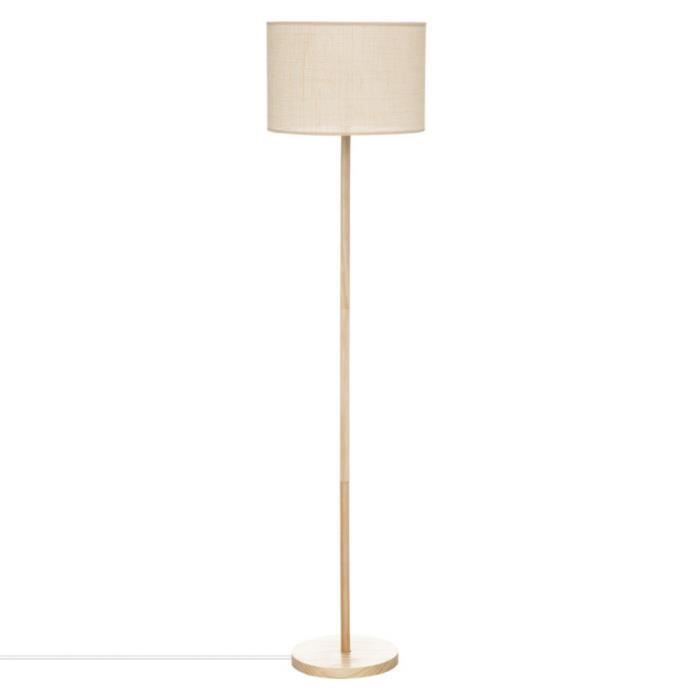 lampe à poser, lampadaire droit en bois de pin coloris beige - diamètre 36 x hauteur 150 cm