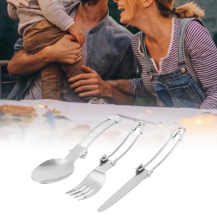 Lot de 2 gobelets pliables en acier inoxydable 450 ml - Avec cuillère pliante - Pour l'extérieur - Portable - Pour le camping - Pliable - En acier inoxydable
