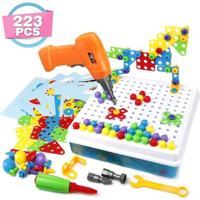 QUOXO Mosaique Enfant Puzzle 3D Construction Enfant Jeu Montessori Kit Mosaique 223 Pcs pour Enfant Fille Garcon 3 4 5 Ans