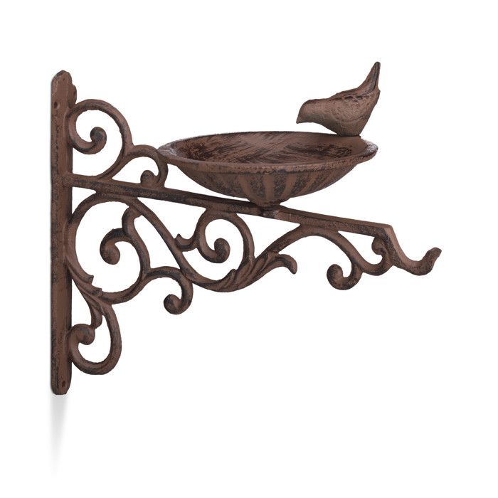 Meilleurs prix pour Relaxdays Abreuvoir en fonte mangeoire oiseaux jardin équerre mural porte bain oiseaux déco HxlxP: 24x28x14 cm, marron
