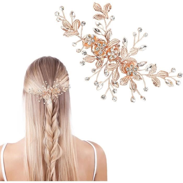 Handcess Serre-tête De Mariée En Cristal Avec Fleur Argentée Pour