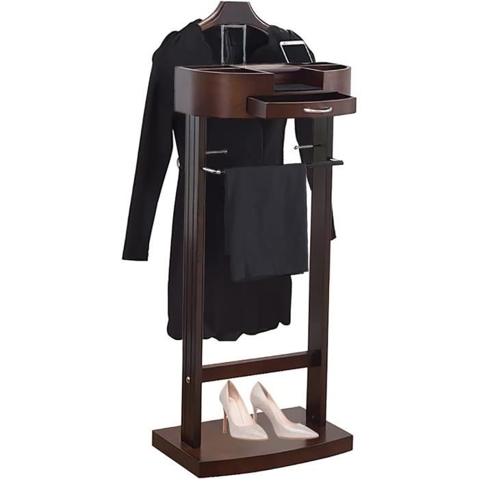 Yirunfa Valet de Chambre Serviteur Mural en Bois et Métal Marron Foncé