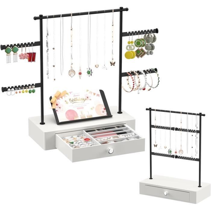 Présentoir à Bijoux 4 Niveaux Caluself – Arbre à Colliers, Montres, Boucles D’Oreilles Et Bagues En Métal Et Bois Élégant
