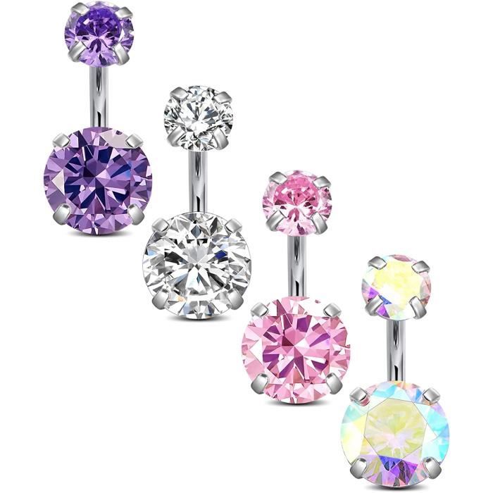 Barre De Piercing Pour Nombril Avec Cristaux CZ - Style Punk, Bohème Ou Gothique - Acier Chirurgical