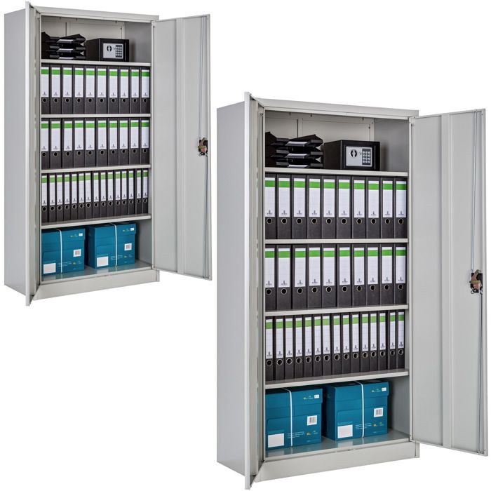 Rangement - TECTAKE - Lot de 2 armoires de classement en métal et acier revêtu par poudre 4 étagères 180 x 90 x 40 cm - Gris Rangement - TECTAKE - Lot de 2 armoires de classement en métal et acier revêtu par poudre 4 étagères 180 x 90 x 40 cm - Gris