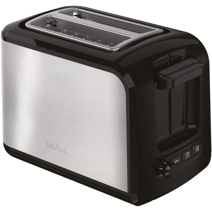 Tefal TT410D10 Grille-pain Toaster Express 2 fentes 850W Decongelation Rechauffage 7 Niveaux de Dorage Inox et Noir