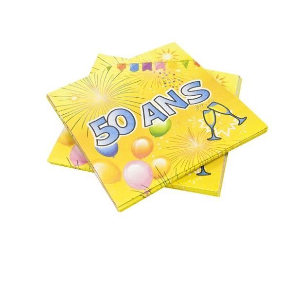 Décoration Table 50 Ans – 20 Serviettes, 12 Photophores, 100 Confettis, Thème Blanc Vert Or, Réutilisable