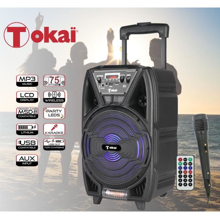ENCEINTE KARAOKÉ AVEC MICRO ET JACK GUITARE - USB - RADIO FM - MICRO SD - TOKAÏ