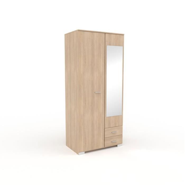 Armoire Dressing Chene Clair 2 Portes 2 Tiroirs Lille L 90 X L