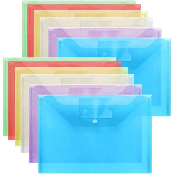 Lot 21 Pochettes Plastique A5 Avec Bouton Pression - 7 Couleurs Pochette Imperméable Rangement Documents