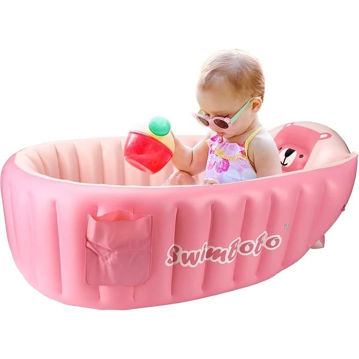 Baignoire Gonflable Portable Pour Bébé - Rose, Avec Pompe, Thermomètre Et Tapis Antidérapant, Idéale Voyage Et Maison 0-36 Mois