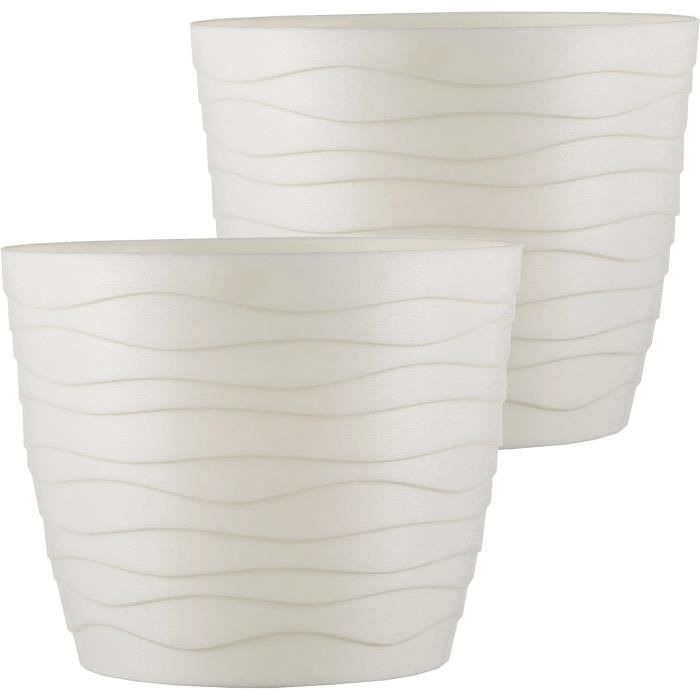 Elho Jazz Round Pots De Fleurs – Lot De 3 Pots En Plastique Recyclé, Tailles 14, 16, 19 Cm, Blanc