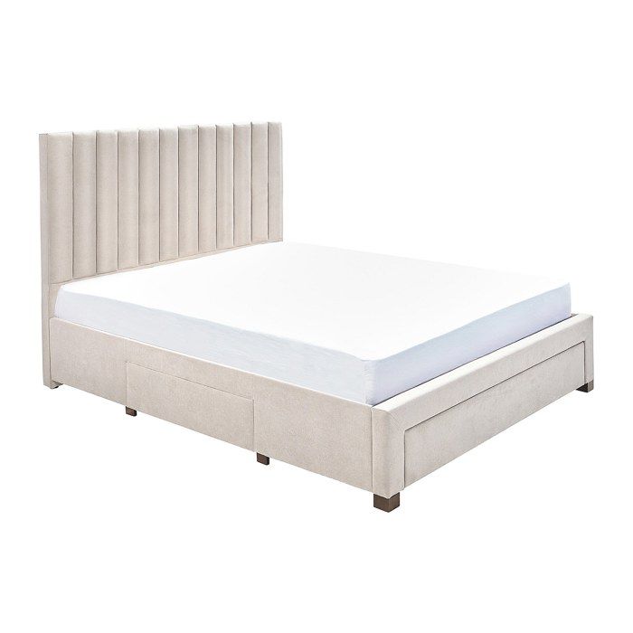 Lit avec 3 tiroirs 140 x 200 cm - Tissu - Beige - LIAKO Lit avec 3 tiroirs 140 x 200 cm - Tissu - Beige - LIAKO