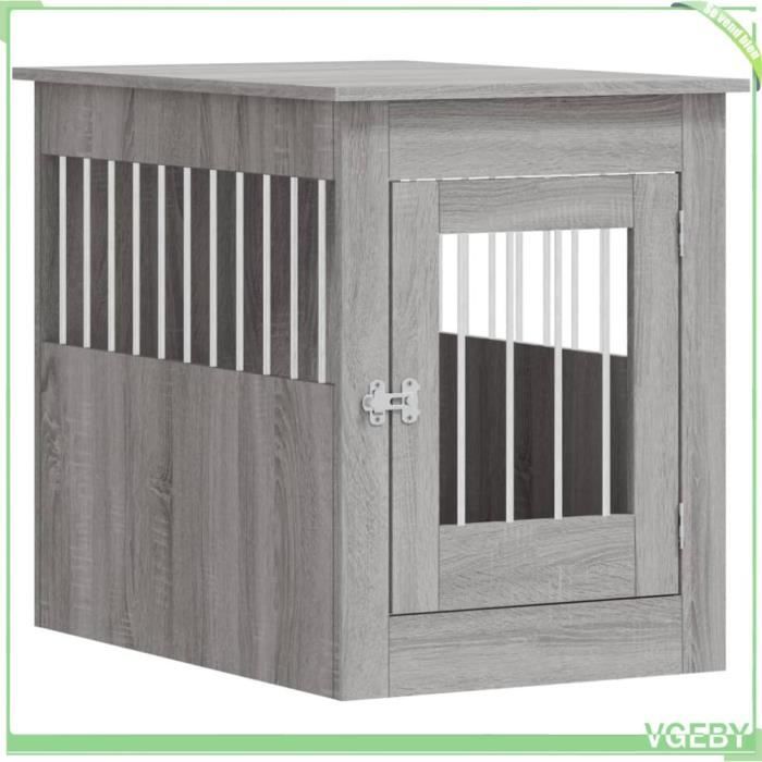 Meilleurs prix pour Meuble de cage pour chiens - VGEBY - Sonoma gris - 55x80x68 cm - 2 en 1 - Porte verrouillable