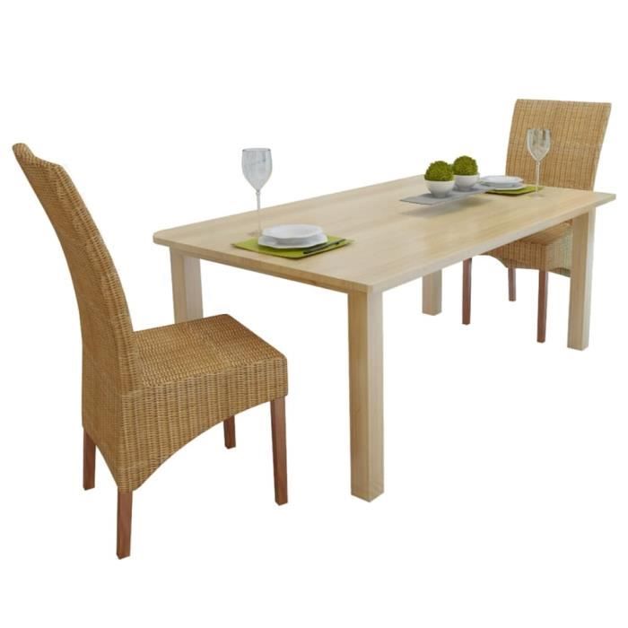 chaises de salle à manger en rotin marron - vidaxl - lot de 2 - bois massif - style campagne