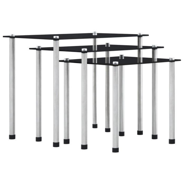 tables gigognes - vidaxl - noir - verre trempé - contemporain - design