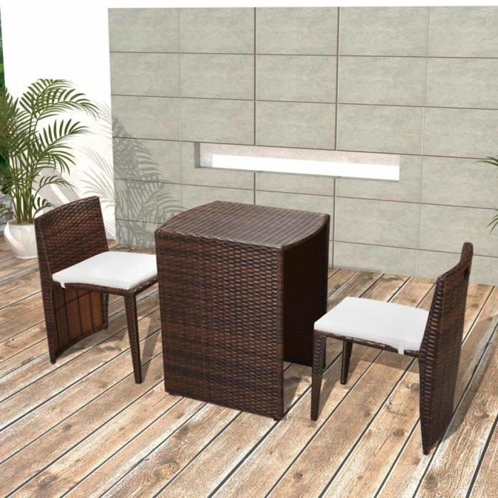 Ensemble de bistro - vidaXL - 3 pcs - Résine tressée - Marron - Pour 4 personnes
