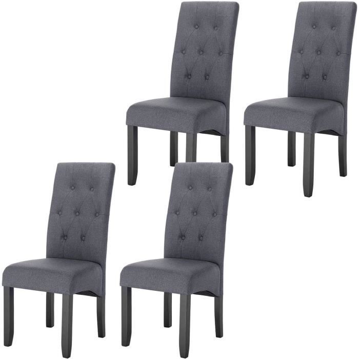 WOLTU Lot de 4 Chaises de Salle à Manger Chaises de Cuisine rembourrée en Lin Pieds en Bois Massif Gris Foncé W0ATT0146-4