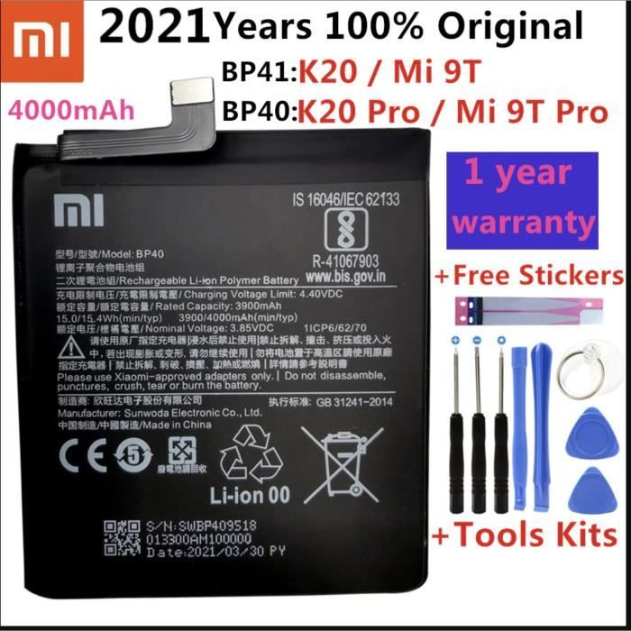 BATTERIE ORIGINALE BP40 XIAOMI REDMI K20 PRO / Mi 9T PRO 4000mAh 15 4Wh 3 OEM ORIGINE + KIT OUTILS GENUINE BATTERY TOOLS - vue 2