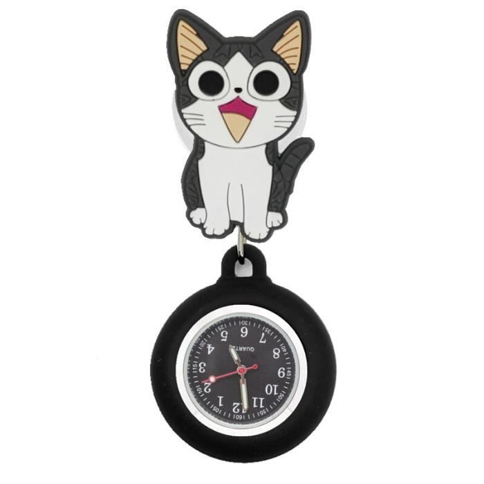 Montre Gousset Infirmière Médecin - Chat Noir Avec Batterie Supplémentaire - Style Rétro Médical