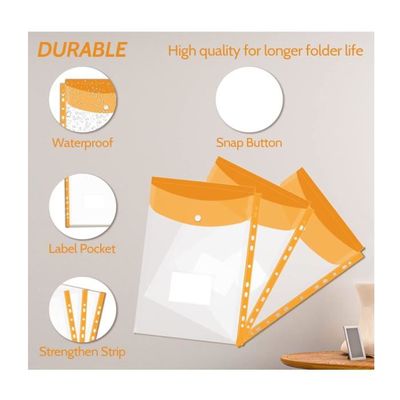 Pochette Plastique Classeur Pochettes Perforées A4 Couleur,Pochette à Bouton Pression A4,18 PCS Pochette Classeur A4
