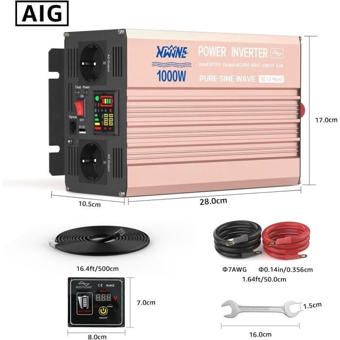 EDECOA 1000w Convertisseur Pur Sinus 12 v 220 v 2000w Crête Auto Transformateur 12v 220v avec