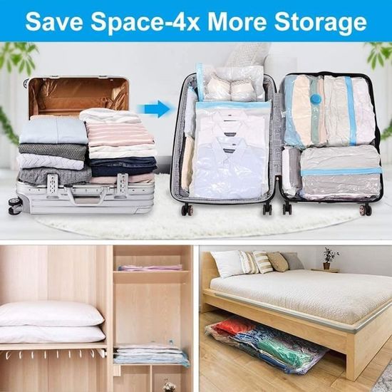 Lot De 8 Sacs De Rangement Sous Vide - 4M (60x40cm) + 4L (80x60cm) - Pour Vêtements Et Literie