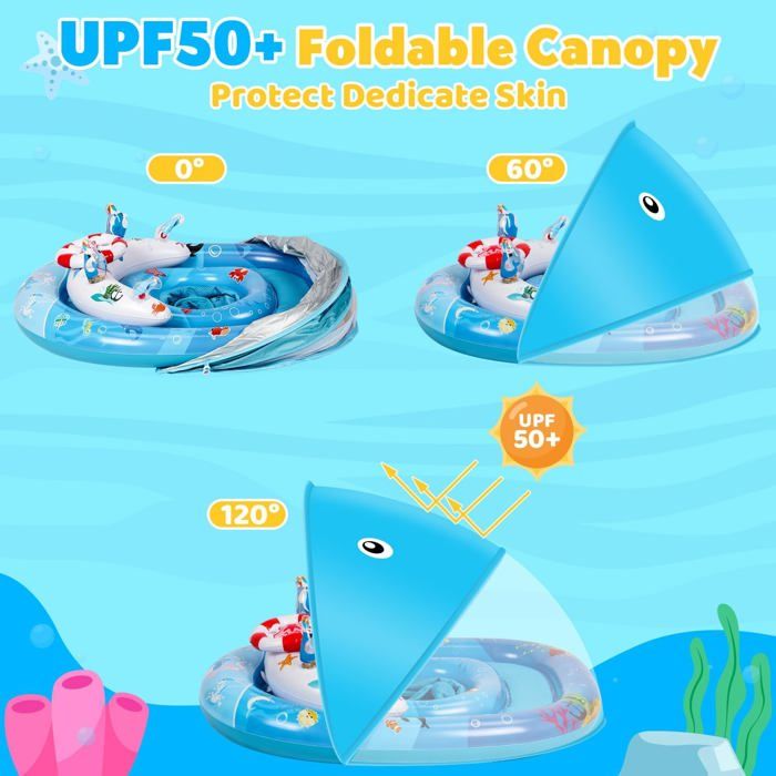 LAYCOL Flotteur de piscine pour bébé avec auvent de protection solaire UPF 50+ – Bouée pour bébé sans risque de retournement – Pour bébés de 3 à 36 mois