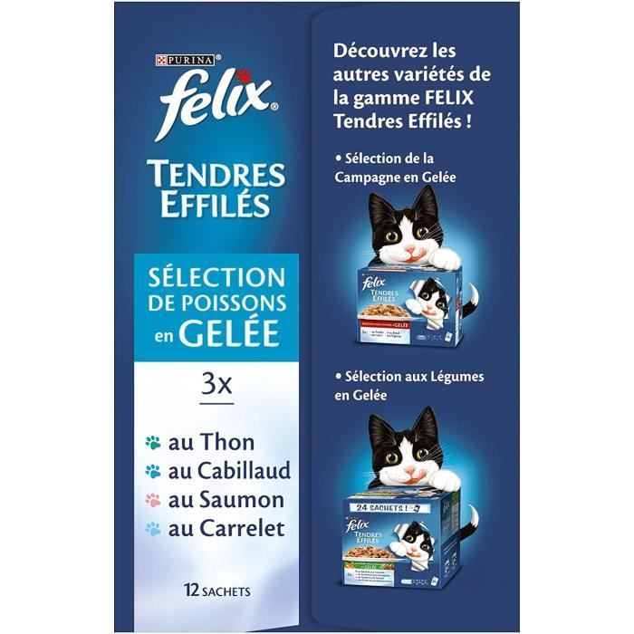 Felix - Sachets Tendres Effilés en Gelée Poissons pour Chat Adulte - 12x100g