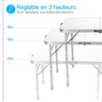 COSTWAY Table de Camping Pliante 80×60x65CM en Aluminium Hauteur à 3 Positions Poignée de Transport Blanc Table de Jardin Portable-3