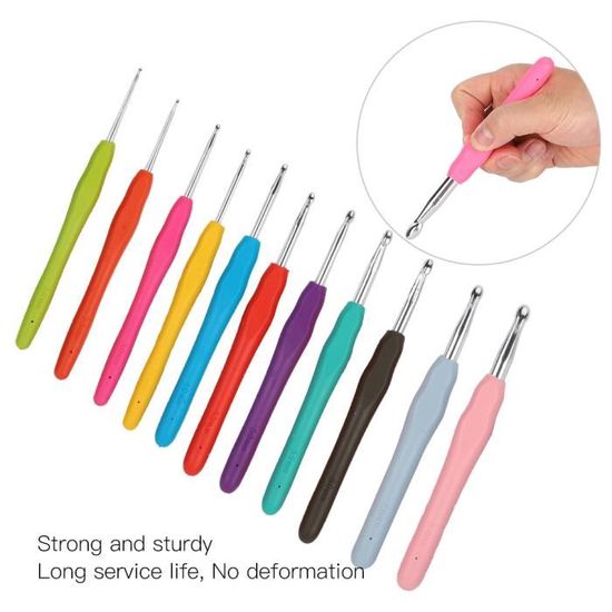 Lot De 9 Aiguilles à Crochet En Aluminium Avec Poignée Ergonomique Softgrip - Tailles 2.0 à 6.0 Mm - Pour Mains Arthritiques - 9