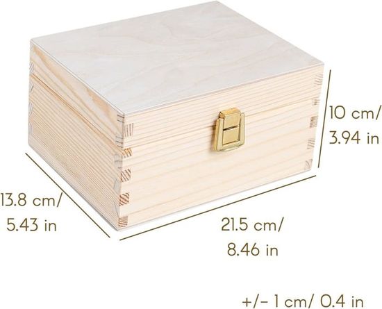 Petite Boîte de Rangement en Bois à Décorer, 21,4 x 13,8 x 10 cm, Coffret  avec Fermoir, Non Peint
