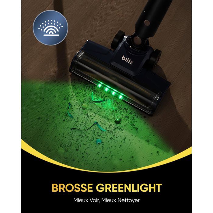 Aspirateur Balai Sans Fil 50Mins 40KPA 450W - Brosse LED Verte Anti-Emmêlement Bleu