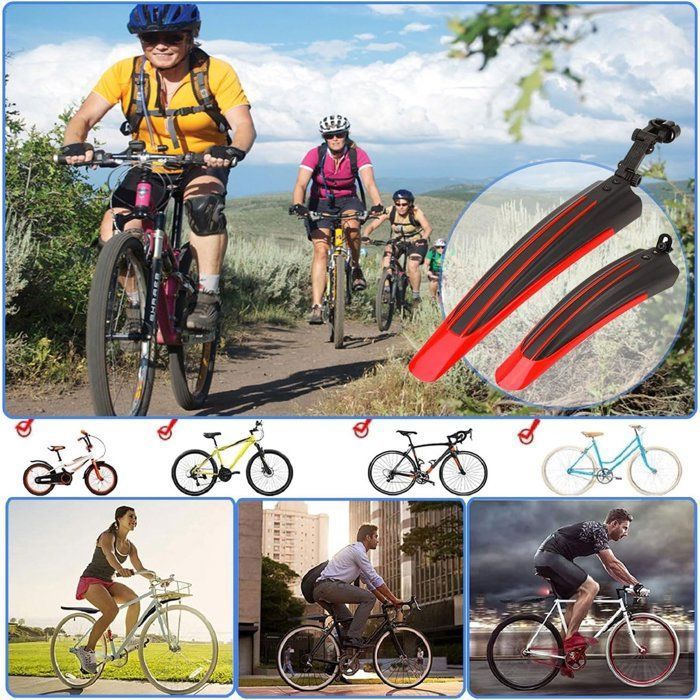 Kit Garde-boue Vélo Universel – Avant/arrière, 24-28 Pouces, Noir, Protection Anti-éclaboussures Pour VTT Et Route